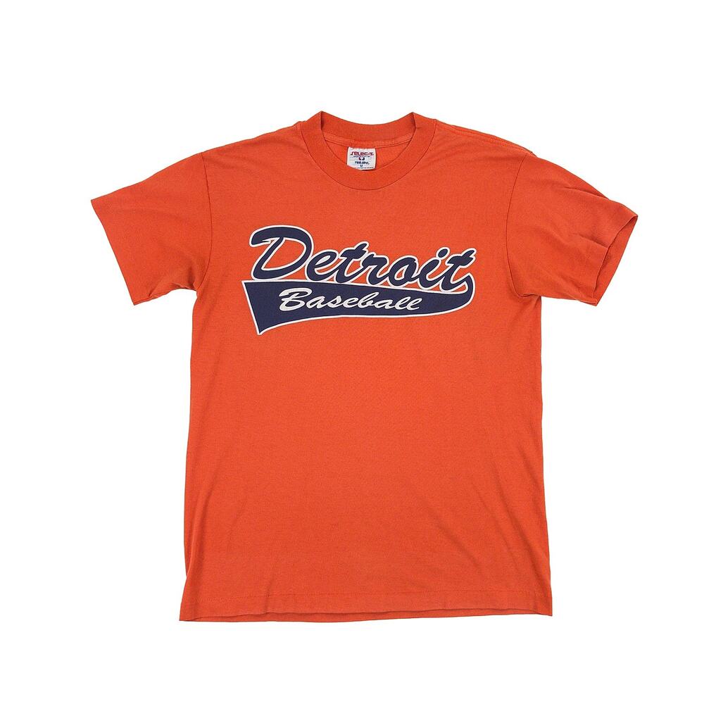 Vintage 80s Tee Jays Detroit Baseball T-Shirt Mens M Orange Single Stitch USA